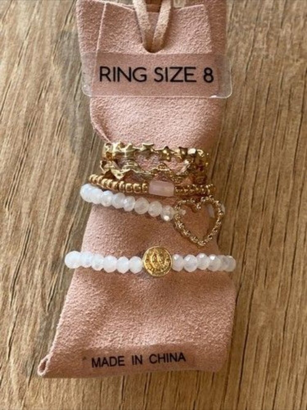 Rings Size 8 Set Of 5 Gold Stars Heart Beads